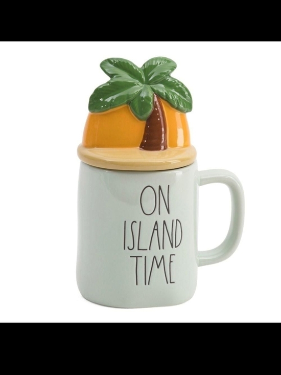 Rae Dunn Other - On Island Time Ceramic Mug with Palm-Top Lid - Green